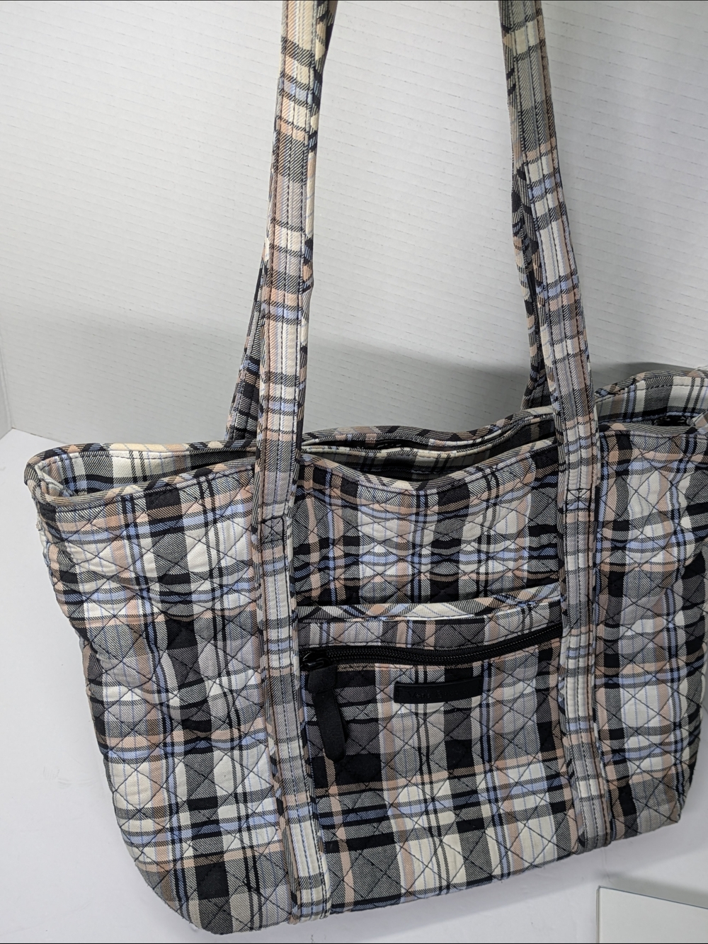 Vera Bradley Quilted Plaid Tote in Beige, Black and Cream